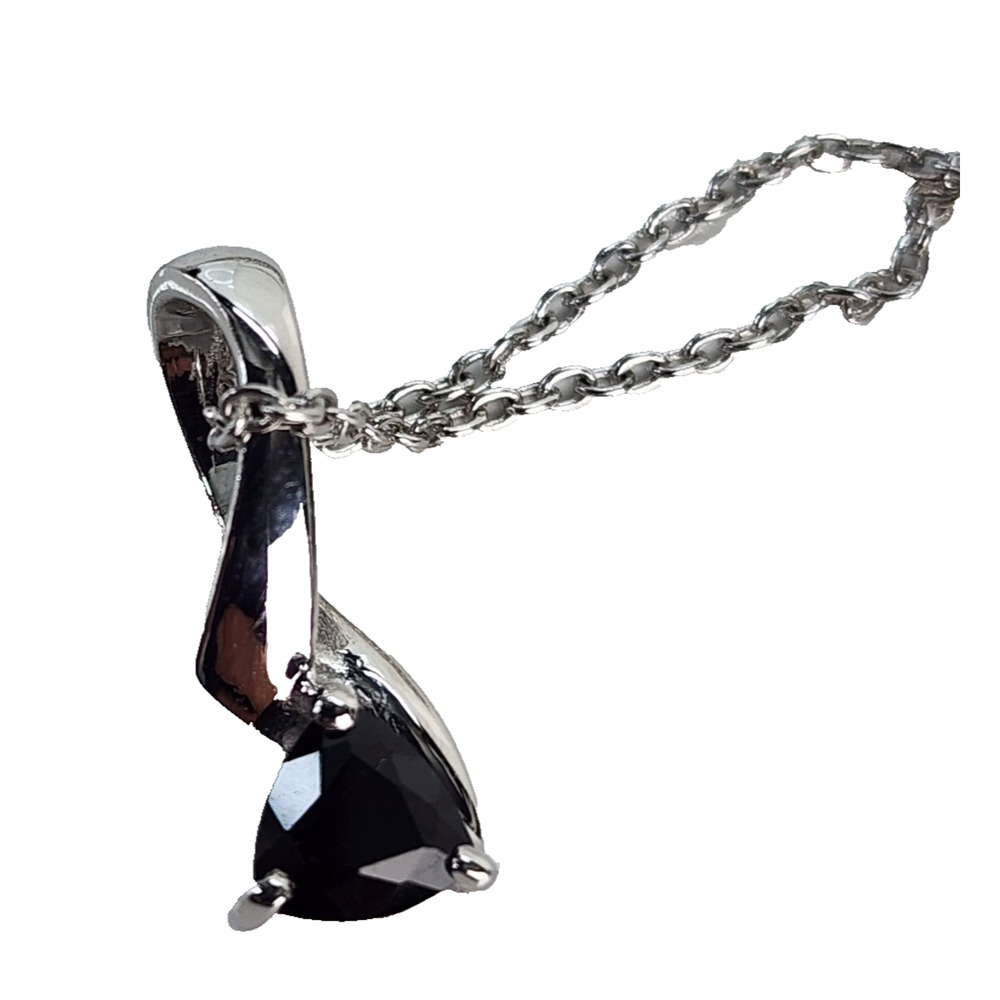 Black Sapphire Necklace 925 Sterling Silver Drop Pendant 18-inch Chain Cocktail - Picture 4 of 8